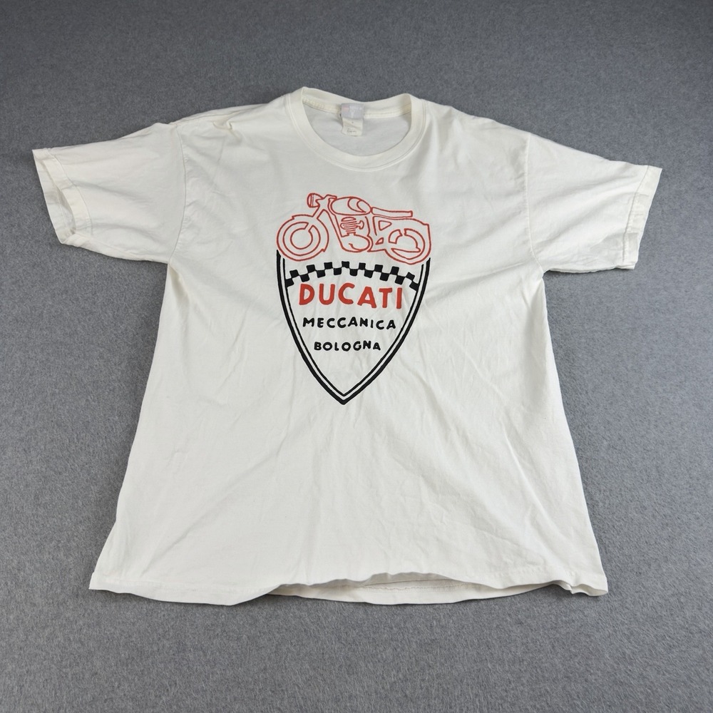 Y2K Ducati Meccanica Bologna Graphic T Shirt White Motorcycle Biker Tee L
